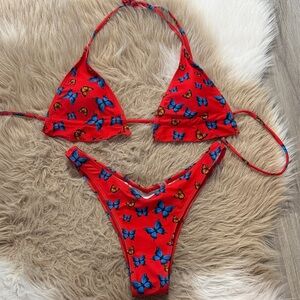Kids Red Butterfly Print Bikini Swim Set